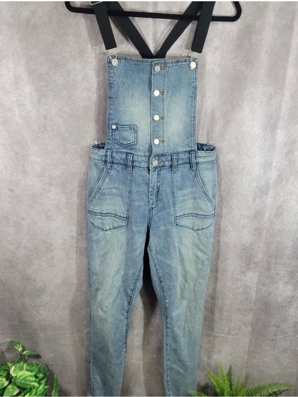Blank NYC Light Denim Overalls with Black Suspenders - Size 29